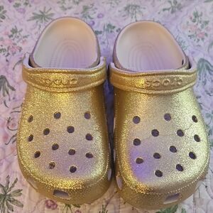 Gold Glitter Crocs